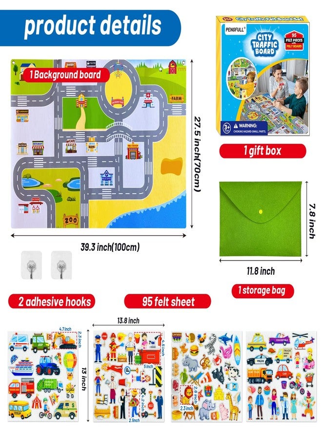PENGFULL Transportation Felt Story Board Set ,40*28in Flannel Board for Wall ,95 Felt Pieces,Preschool Storytelling ,Vehicles,Career Image Dress-Up,Zoo Learning Interactive,for 3 years +,Gift for Toddlers - Image 2